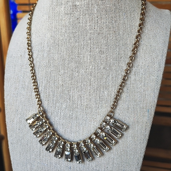 Crystal Clear Fat Baguette Mirror Finish Rhinestone Gold Tone Hardware Necklace - Picture 10 of 10